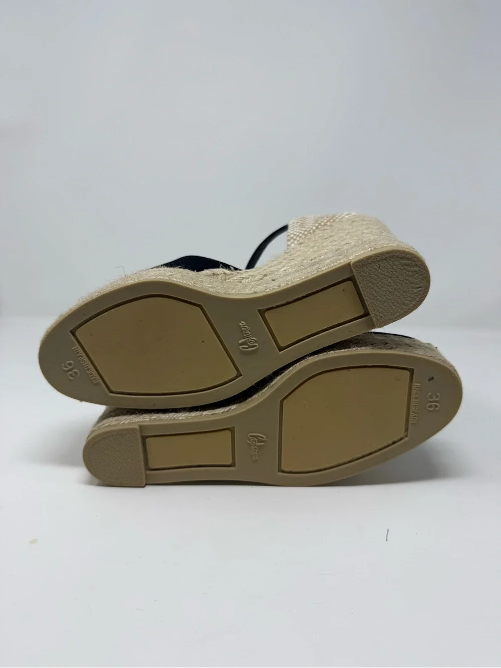 Castaner Black Canvas Espadrille Wedge Sandals with Ankle Strap